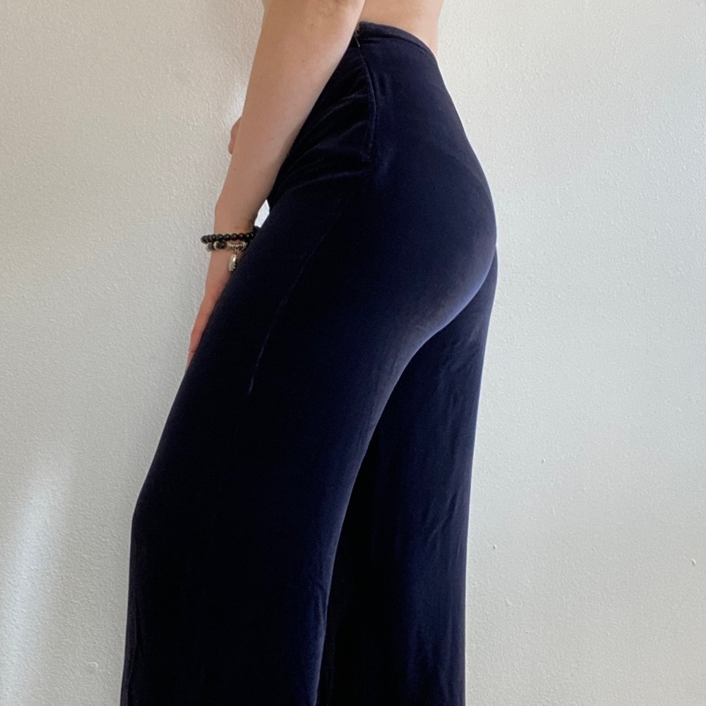 Vintage Armani Collezioni Deep Blue Navy Wide Leg Velvet Pants